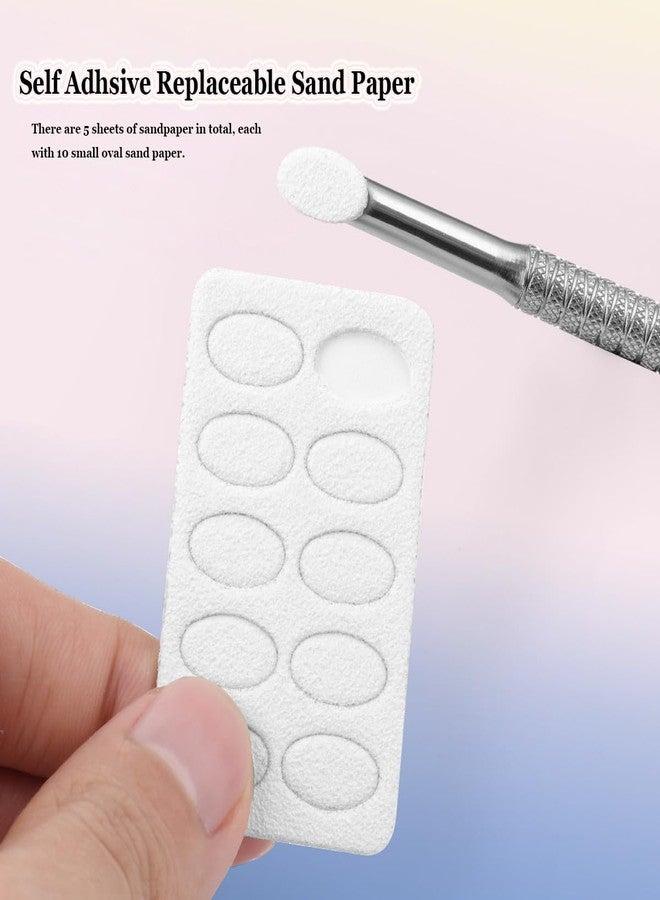 KACHIMOO Cuticle Pusher with 2 Ends,Pre-treatment Cuticle Pusher Cuticle Remover with Sandpaper Sheets,Nail Art Dead Skin Removing Manicure Tool (1 Cuticle Pusher+5 Sandpaper Sheets) - Image 3